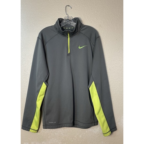 Nike Therma Fit Men's Large Quarter-Zip Pullover Gray Green Long Sleeve - Picture 1 of 4
